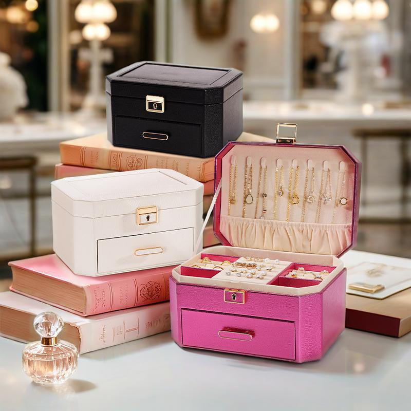 European and American large capacity jewelry storage box, two-layer jewelry storage box, ring and necklace storage box, jewelry box