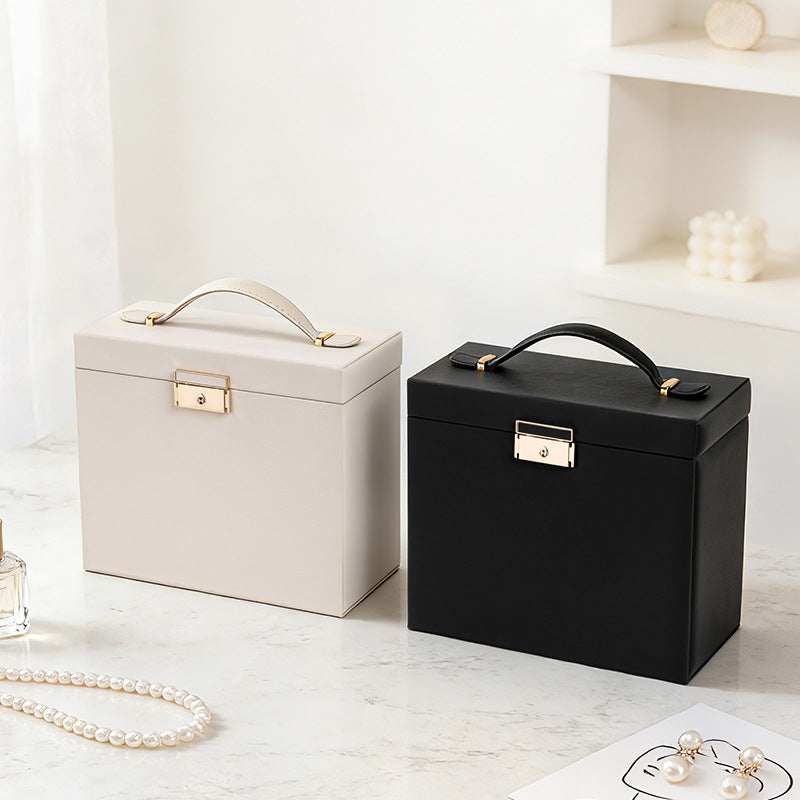 Jewelry box with multiple drawers, large capacity, for home use, including mirrored jewelry, earrings, studs, and necklaces