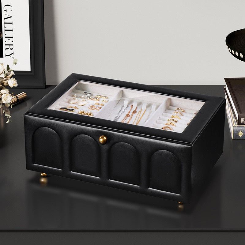Arched window double-layer jewelry box, large capacity for home use, suitable for storing jewelry, necklaces, rings, and bracelets
