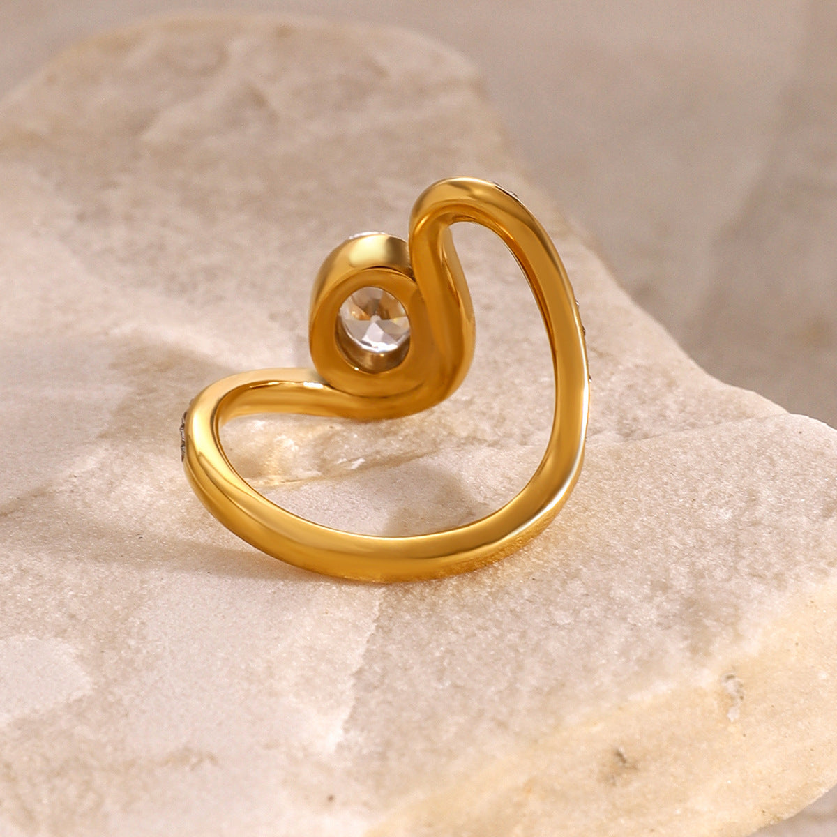 Stainless steel rhinestone irregular ring