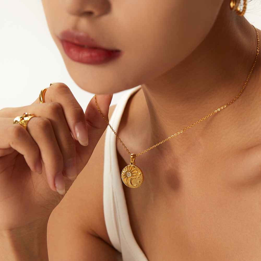 Coin round brand sweater chain necklace