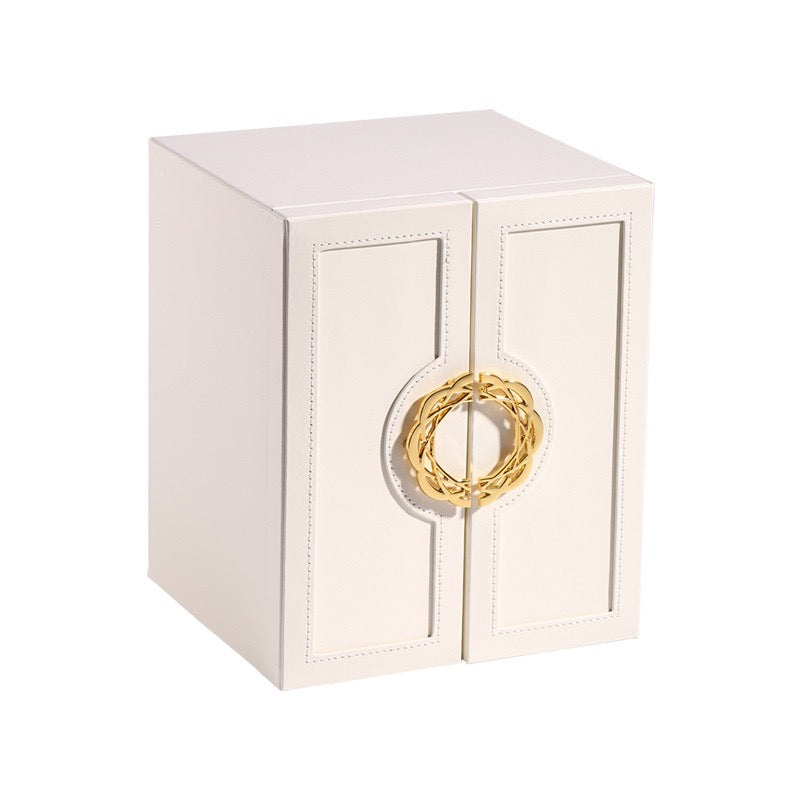PU leather flat-opening jewelry storage box, large capacity, multi-layer drawer type, ring and necklace storage jewelry box
