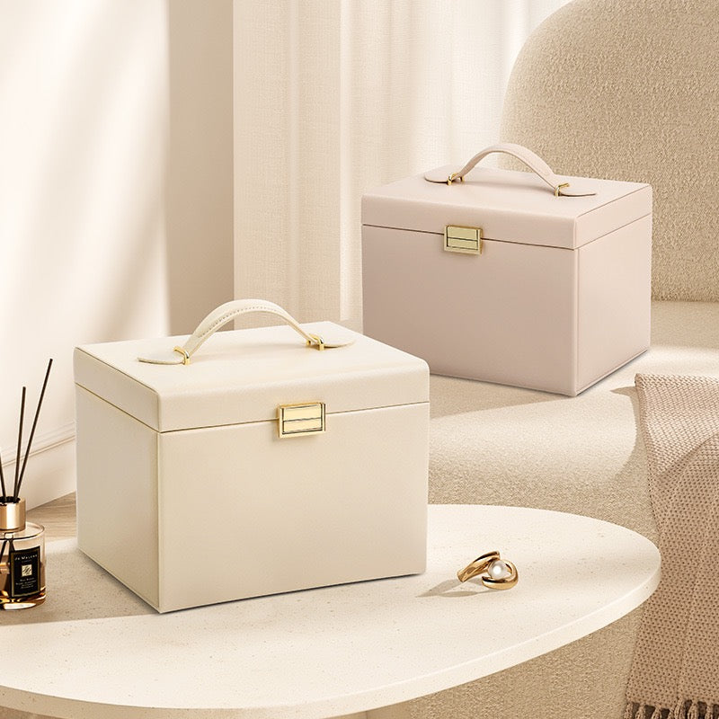 High-end jewelry box, large capacity, with mirror, for storing necklaces, rings, bracelets, and beaded bracelets
