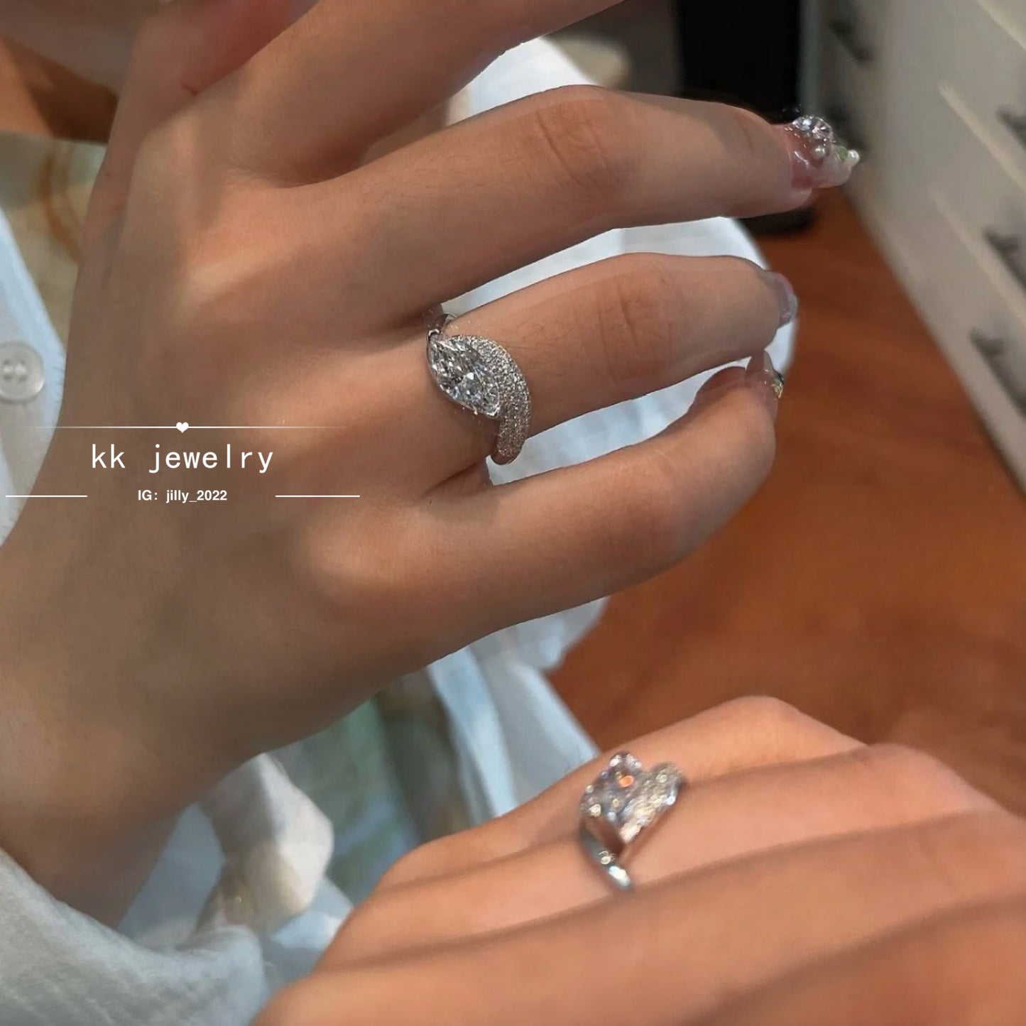 S925 Silver 6 * 12 Horse's Eye Diamond Ring