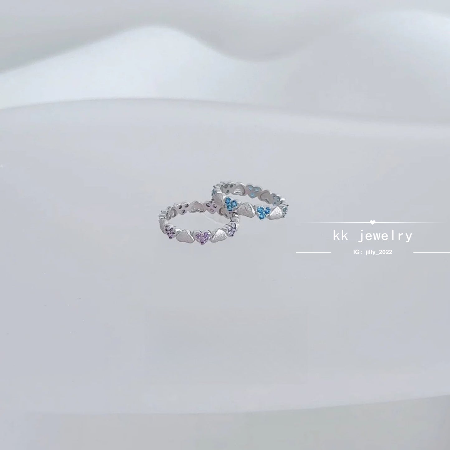 S925 Silver Brushed Full Ring Purple Diamond Blue Diamond Love Ring