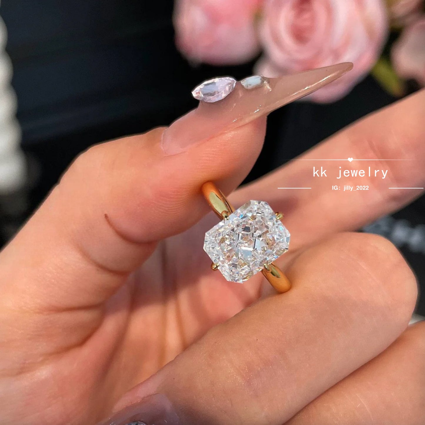 S925 silver-plated 8 * 10 ice cut high carbon diamond ring