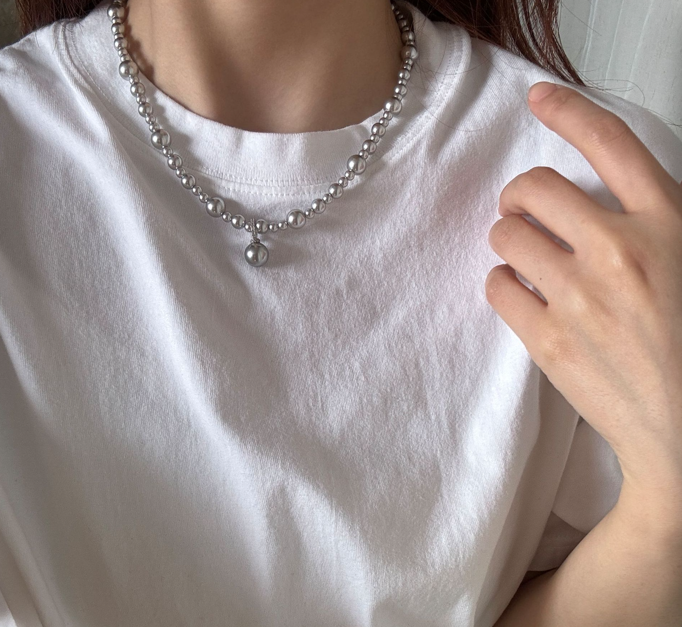 925 silver gradient imitation pearl necklace