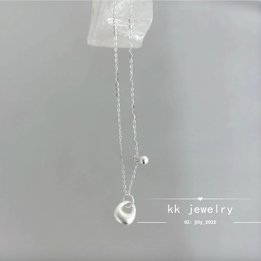 S925 Sterling Silver Matte Frosted Small Silver Lump Necklace