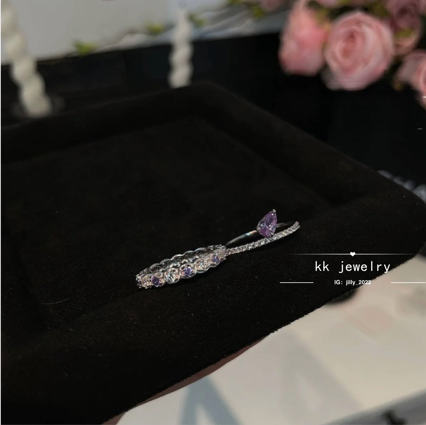 S925 Silver Purple Diamond Stacked Ring