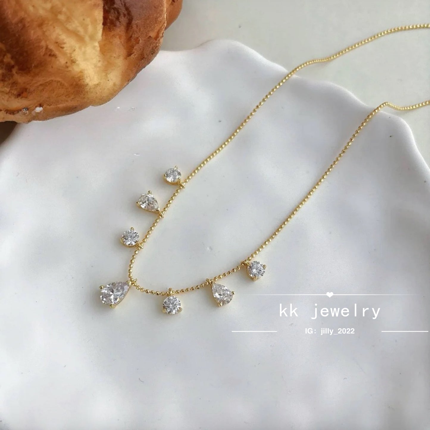 S925 silver-plated 6 * 9 pear-shaped water drop fringe necklace