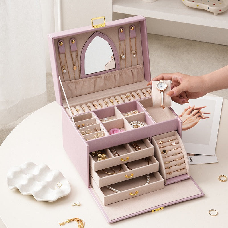 High-end multi-layered jewelry box, large capacity desktop jewelry box, necklace, earring, stud ring storage box