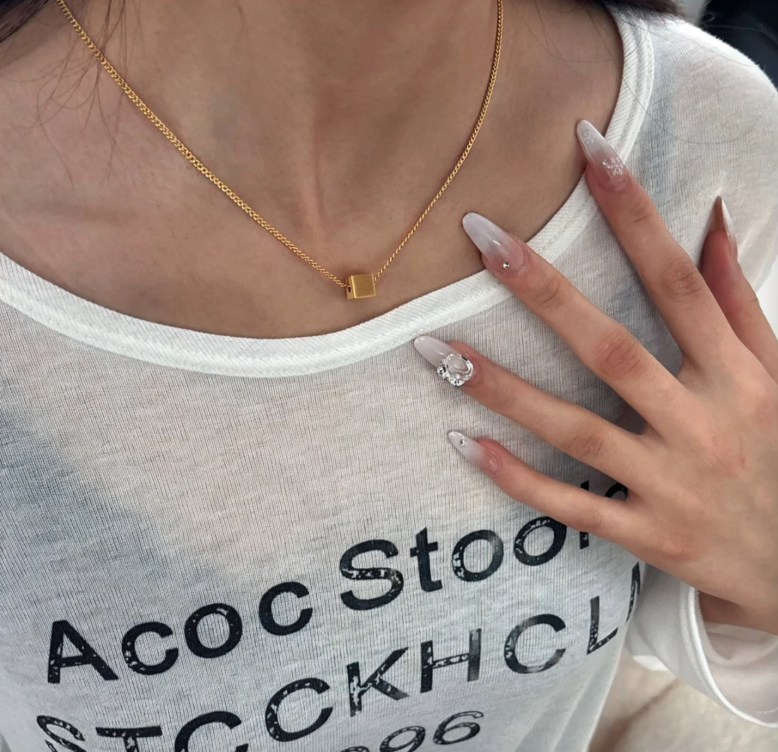 Minimalist Square Brass Brushed Necklace Earrings