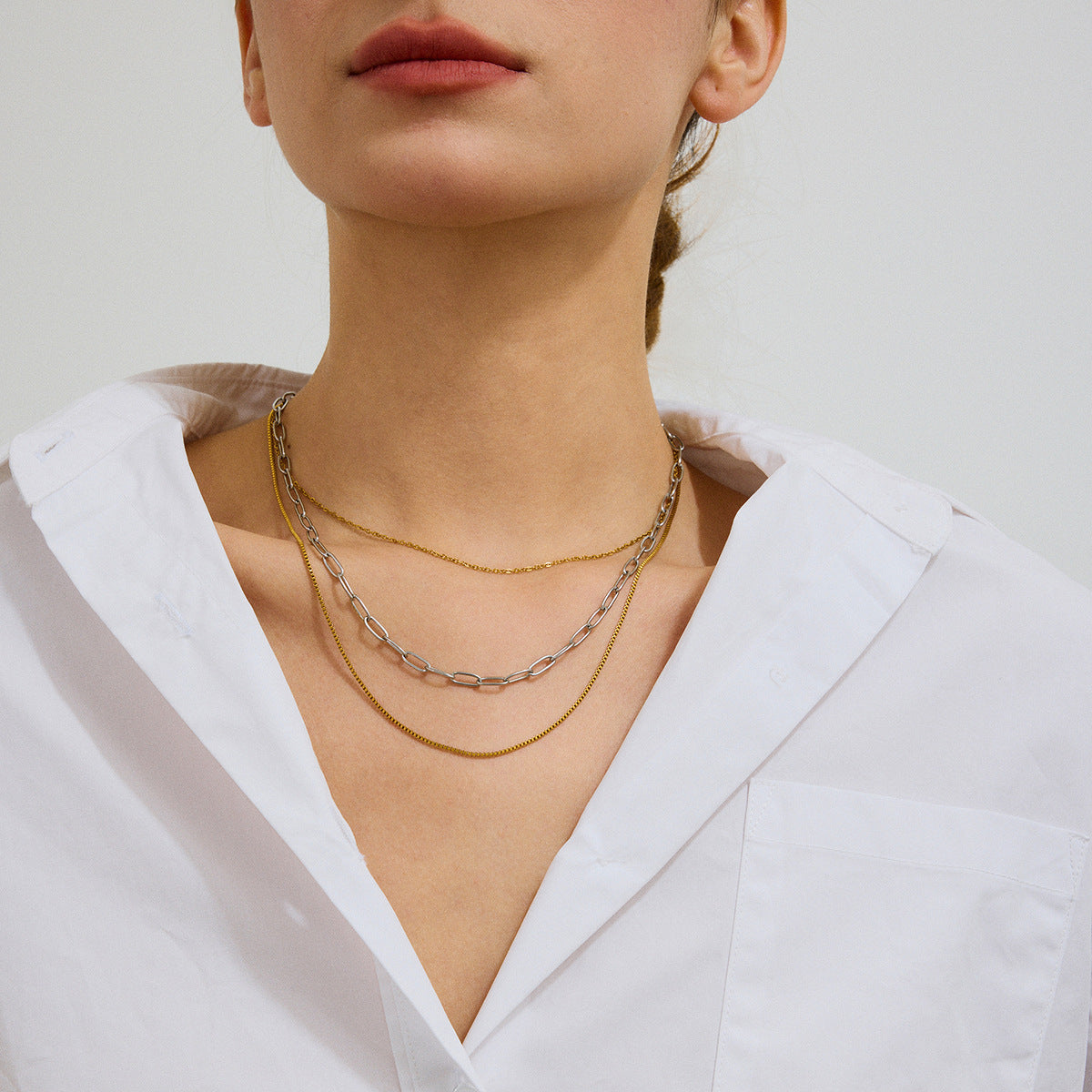 Three-layer stacked titanium steel necklace