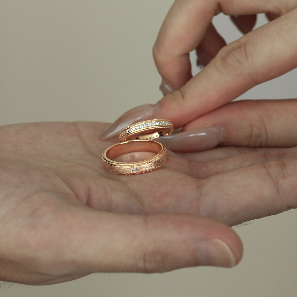 S925 Sterling Silver Plain Silver Male and Female Couple Ring-1