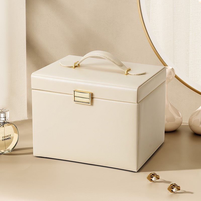 High-end jewelry box, large capacity, with mirror, for storing necklaces, rings, bracelets, and beaded bracelets