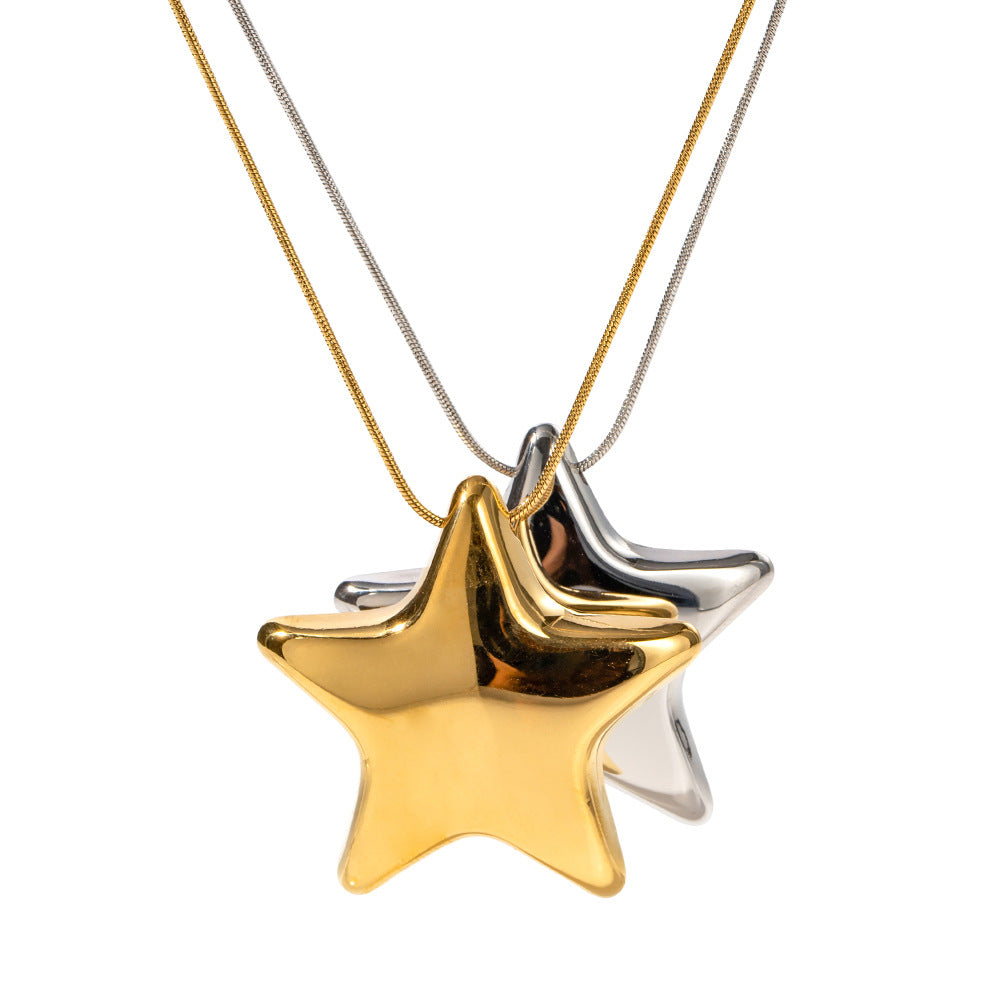 Stainless Steel Plated 18K Gold Pentagon Star Necklace