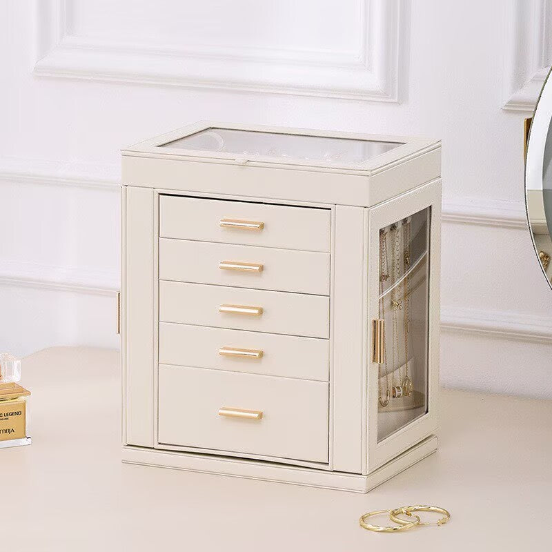 European-style large-capacity jewelry box, multi-layered necklace, earring, ring, and watch jewelry storage box