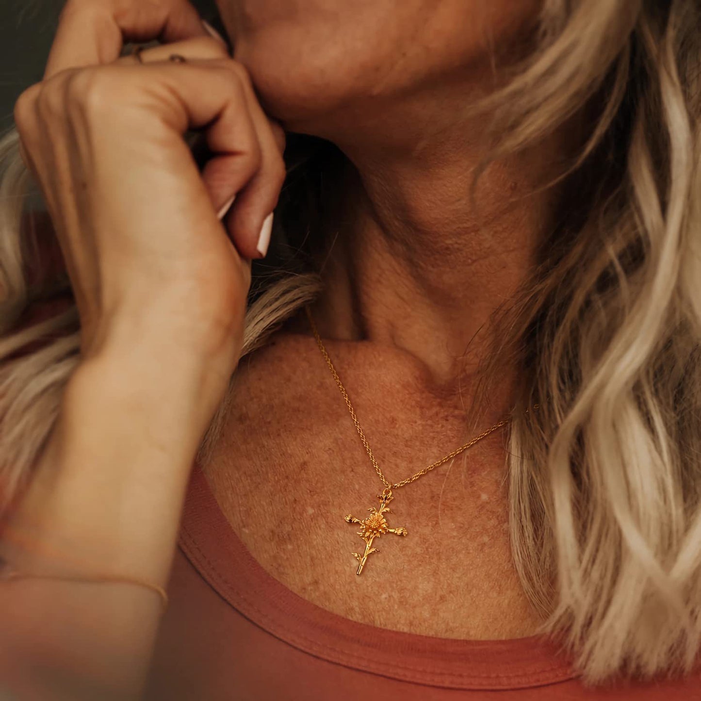 December Flower Cross Birth Flower Necklace