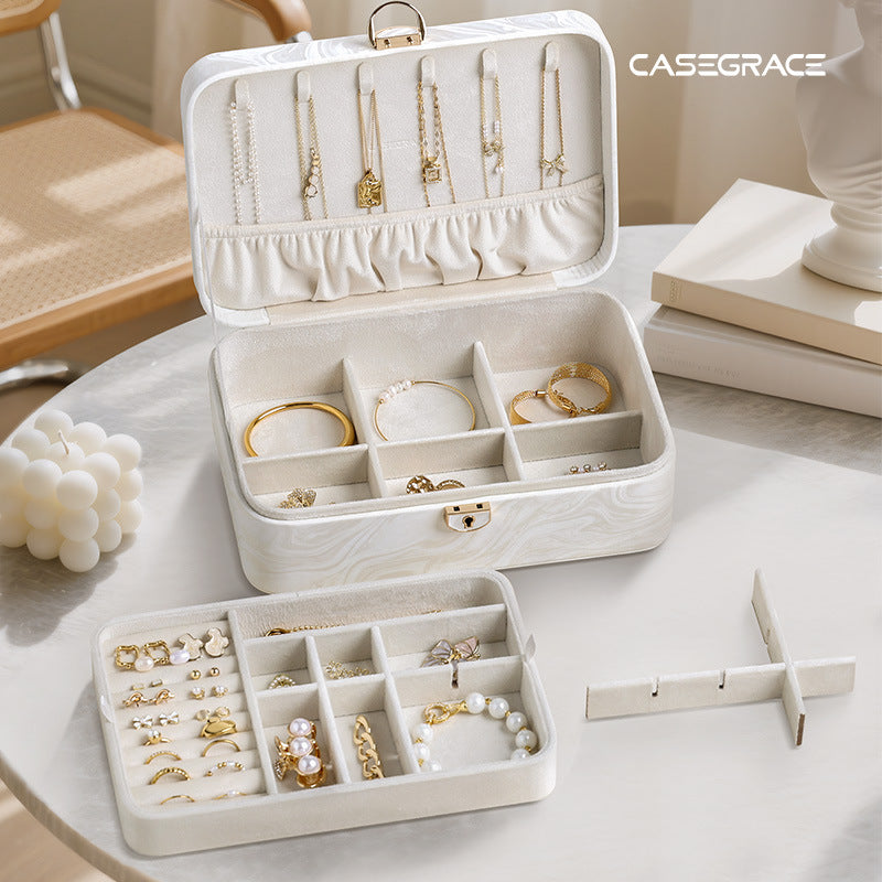 New high-end jewelry box, two-layer jewelry box, earring, necklace, and ring box, home jewelry storage box