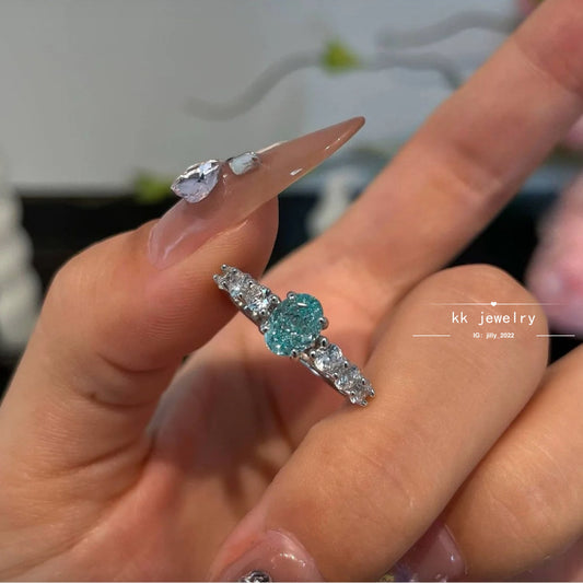 Fresh~ S925 Silver Paraiba 5 * 7mm Ring