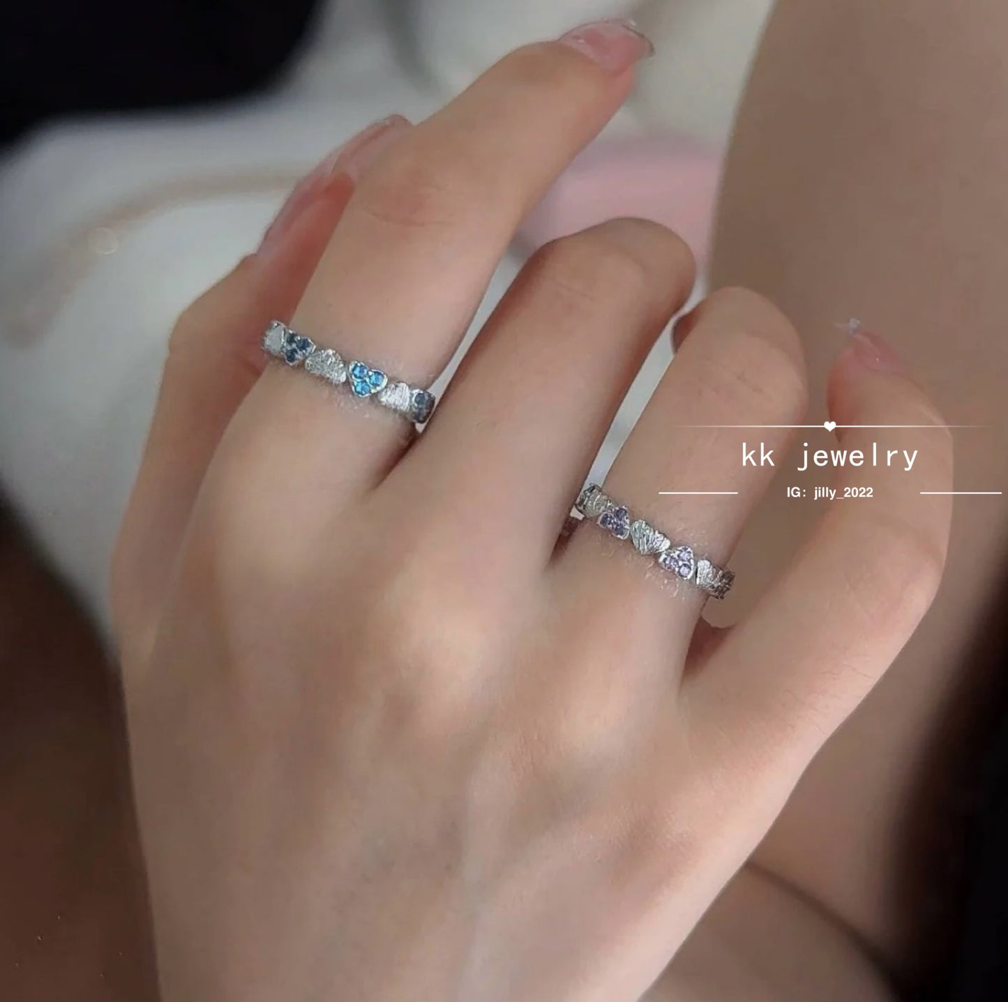 S925 Silver Brushed Full Ring Purple Diamond Blue Diamond Love Ring