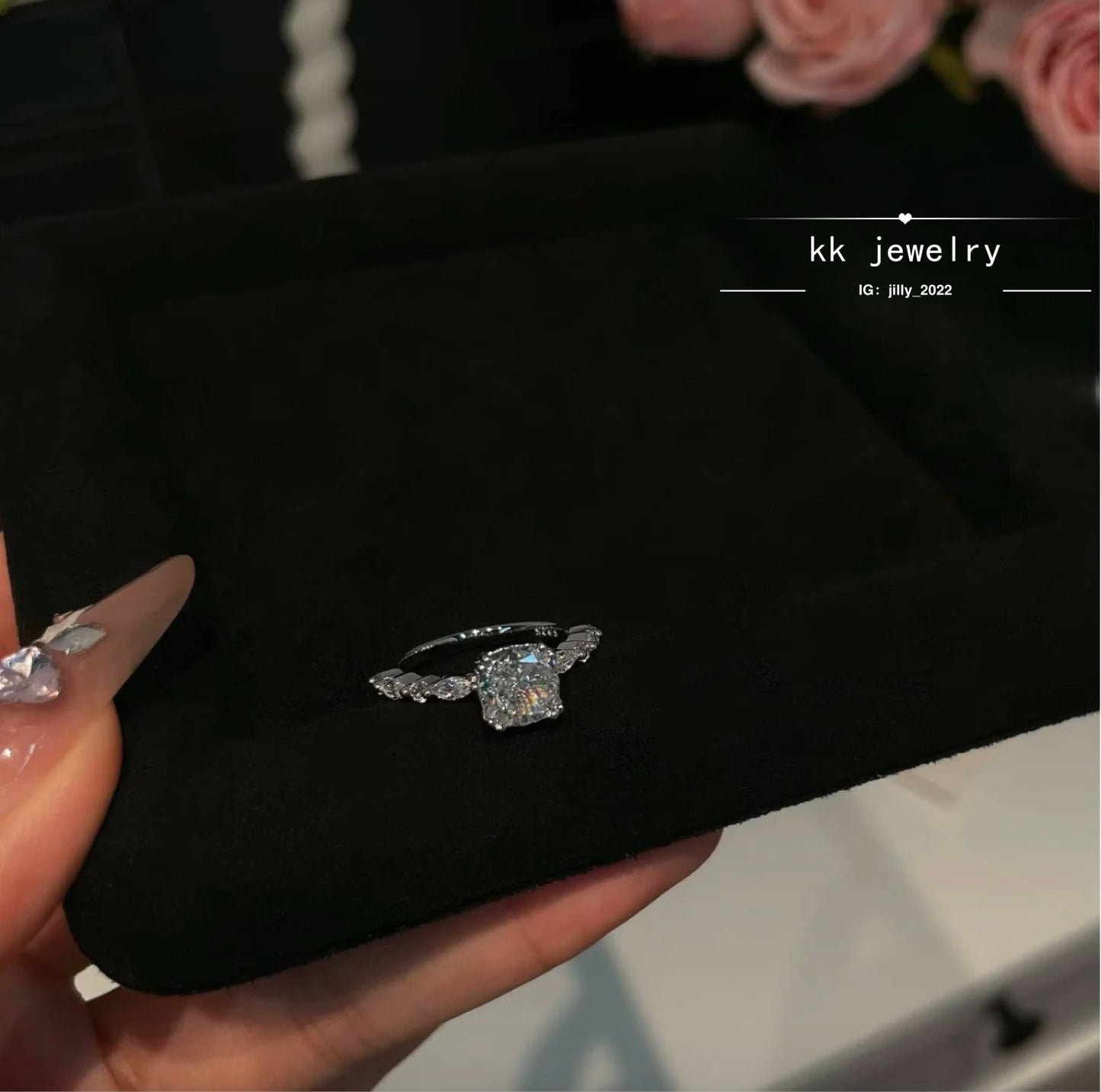 S925 sterling silver square diamond 7 * 7mm ice cube ring