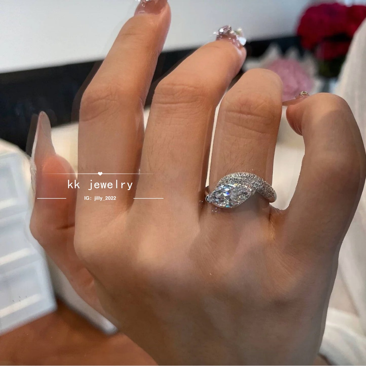 S925 Silver 6 * 12 Horse's Eye Diamond Ring