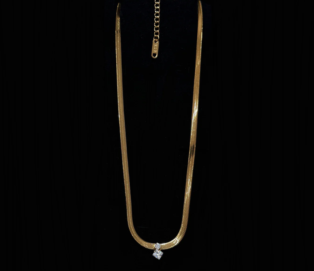 18k galvanized waterdrop zircon pendant necklace