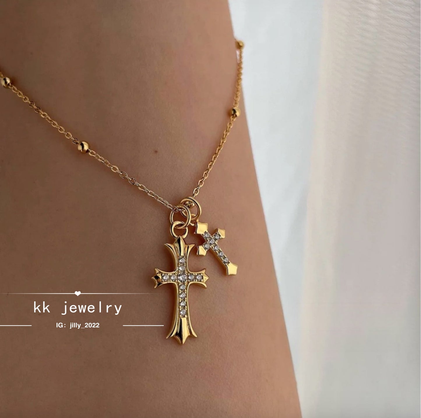 Super Exquisite~ S925 Sterling Silver Gold Double Cross Necklace