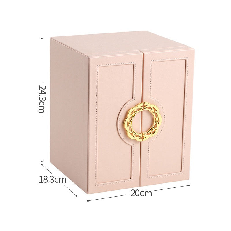 PU leather flat-opening jewelry storage box, large capacity, multi-layer drawer type, ring and necklace storage jewelry box