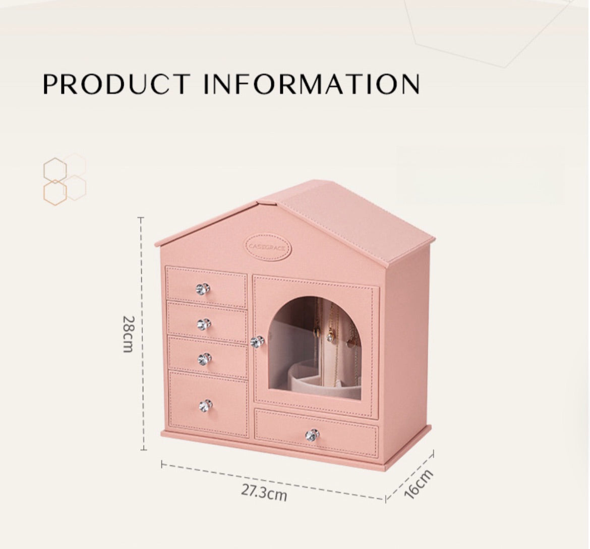 Pink jewelry box, large capacity, high-end style, suitable for home use, for storing necklaces, rings, and earrings