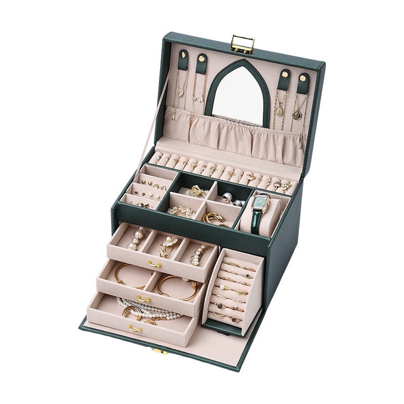 High-end multi-layered jewelry box, large capacity desktop jewelry box, necklace, earring, stud ring storage box