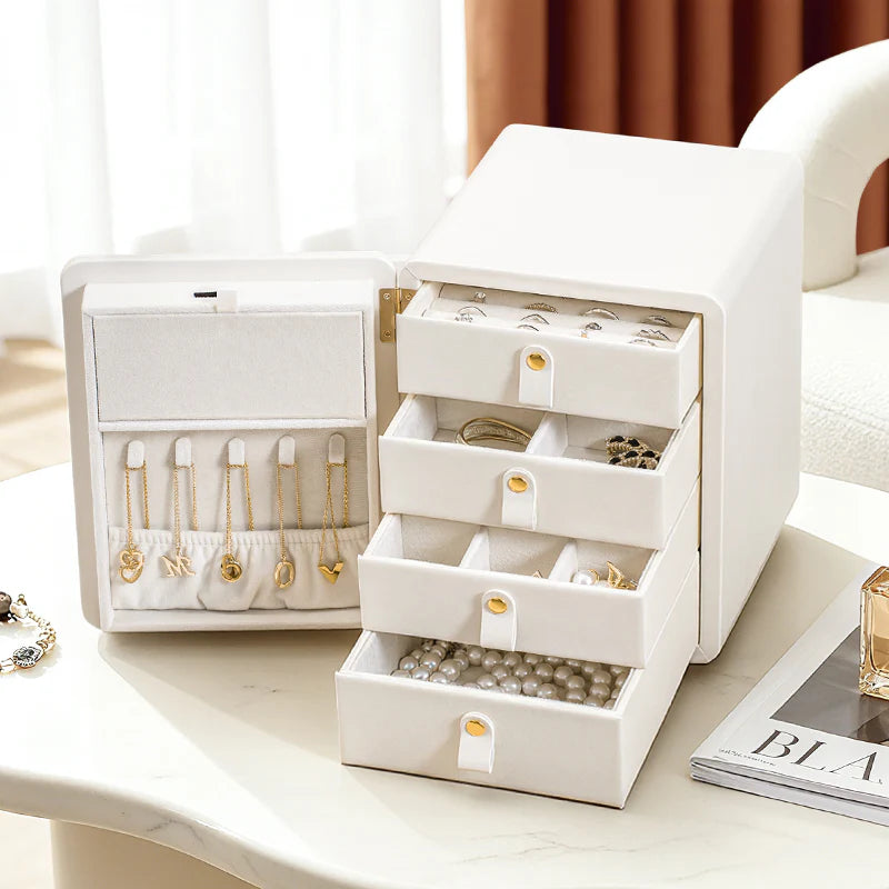 Home jewelry box with fingerprint lock, suitable for storing ID cards, necklaces, rings, and other jewelry.