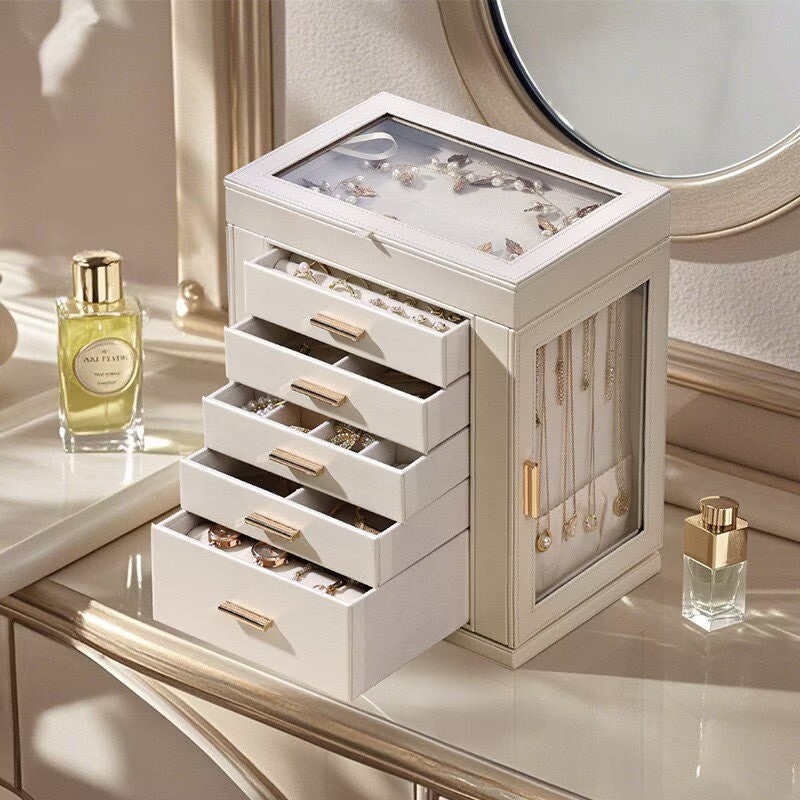 European-style large-capacity jewelry box, multi-layered necklace, earring, ring, and watch jewelry storage box