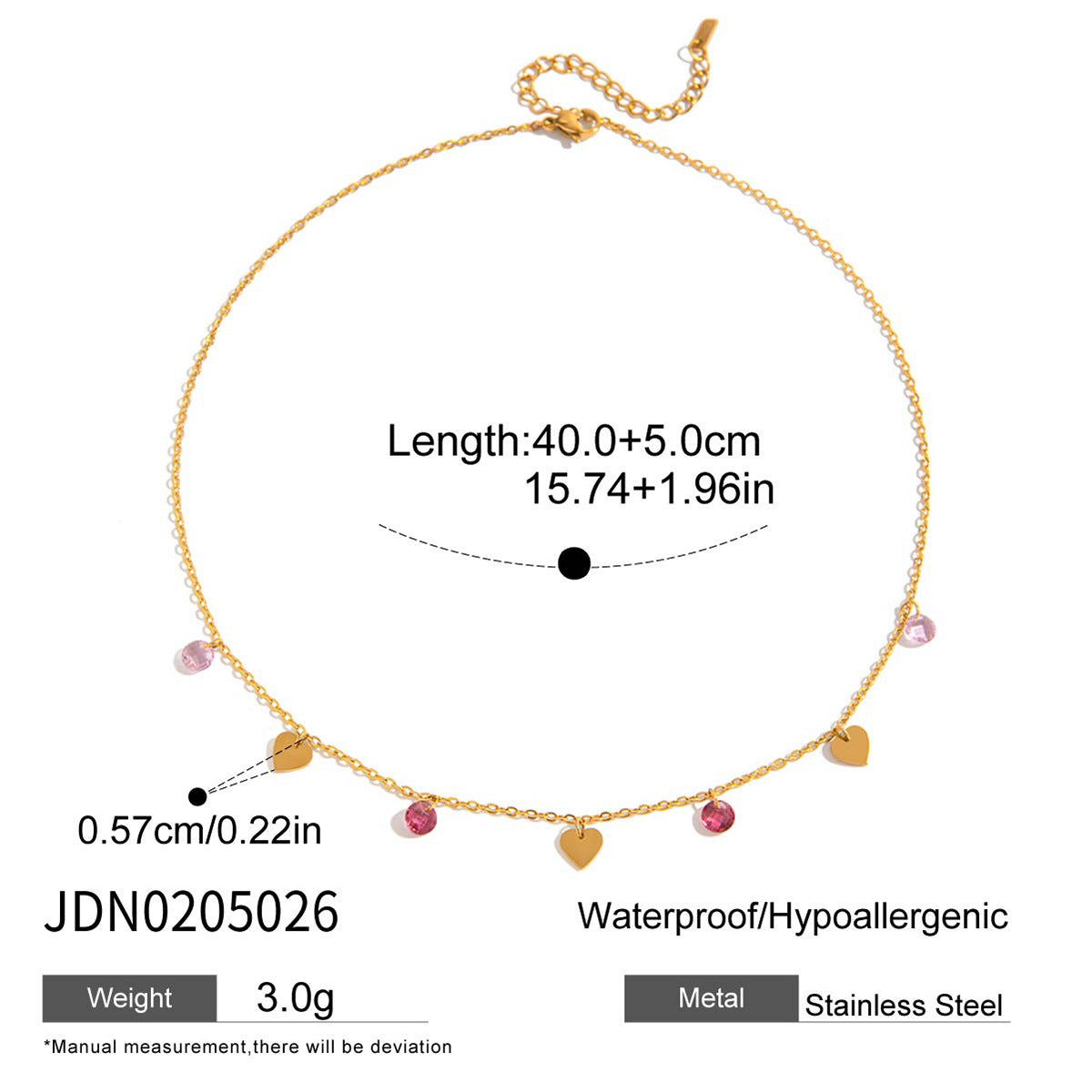 Stainless steel colored love pendant stacked necklace