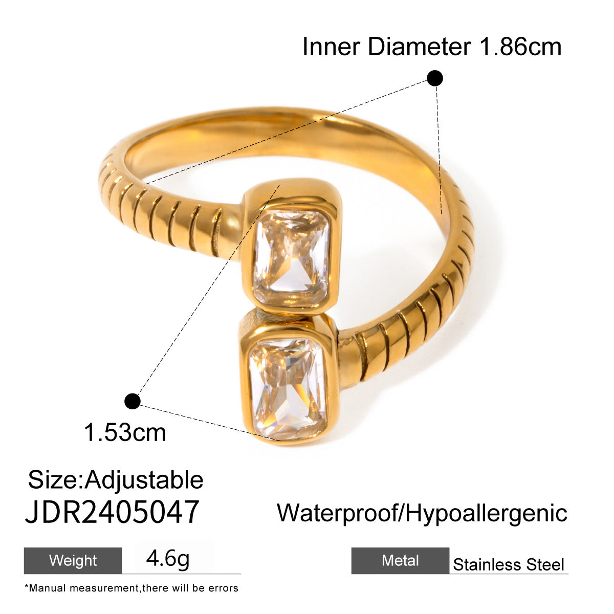 Stainless steel zircon open ring