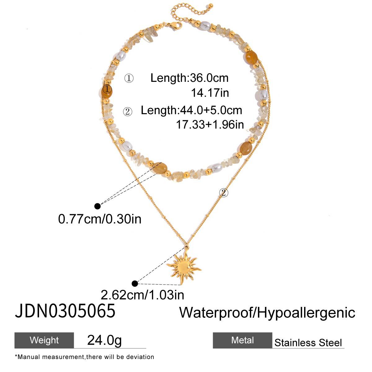 Sun stud earrings necklace stainless steel set