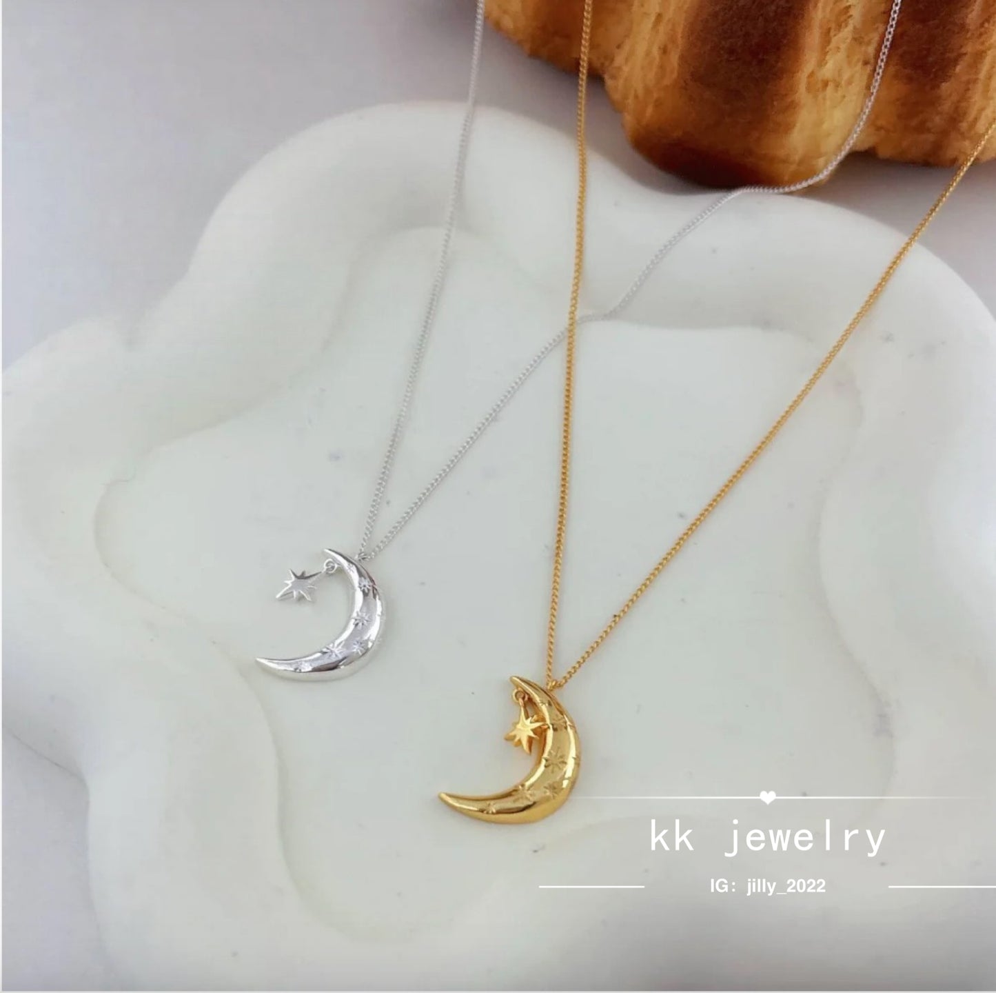 925 Sterling Silver Moon Star Pendant Necklace