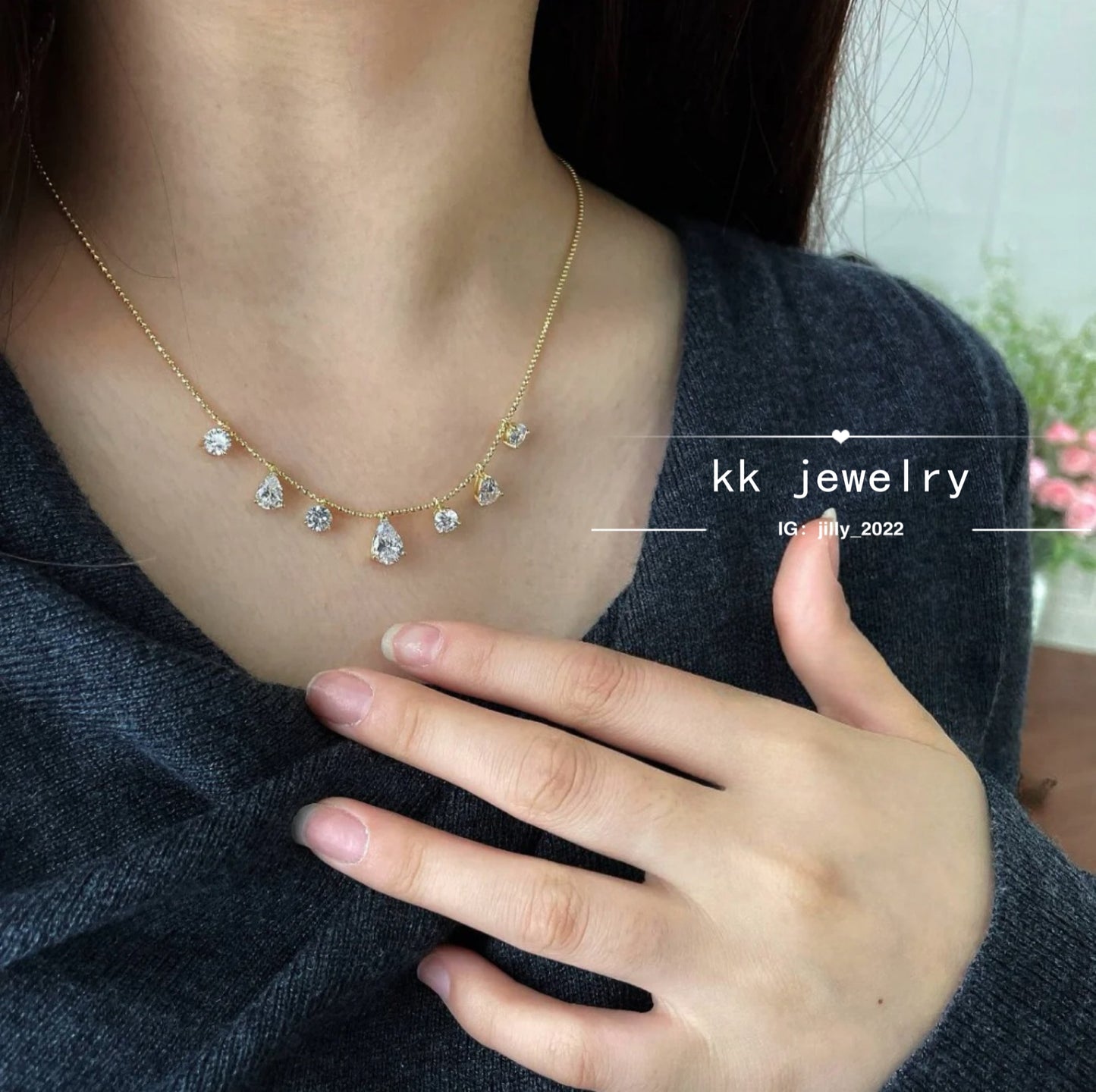 S925 silver-plated 6 * 9 pear-shaped water drop fringe necklace