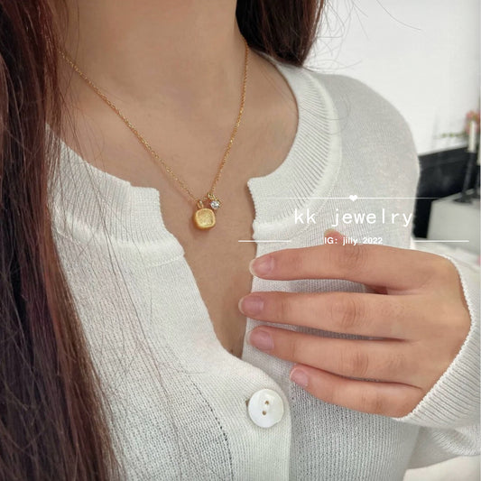 S925 sterling silver brushed small sugar cube necklace