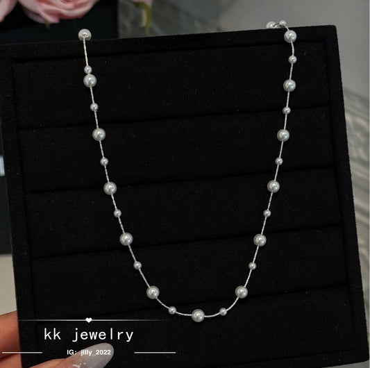 S925 Sterling Silver Gypsy White Pearl Necklace