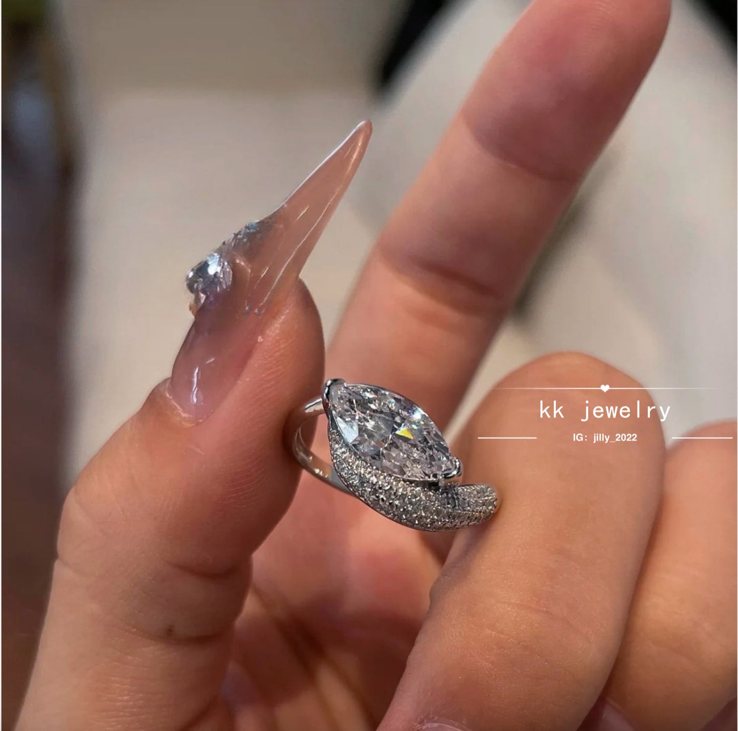 S925 Silver 6 * 12 Horse's Eye Diamond Ring
