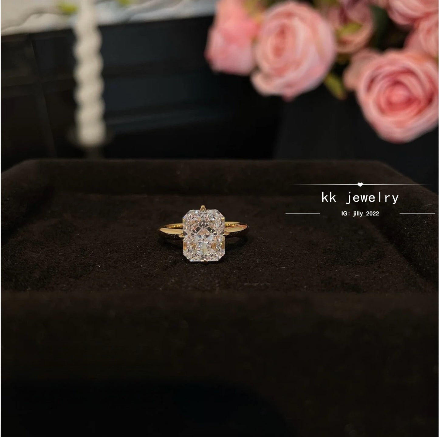 S925 silver-plated 8 * 10 ice cut high carbon diamond ring