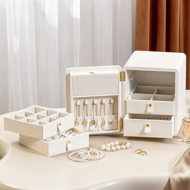 Home jewelry box with fingerprint lock, suitable for storing ID cards, necklaces, rings, and other jewelry.