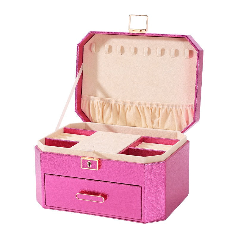 European and American large capacity jewelry storage box, two-layer jewelry storage box, ring and necklace storage box, jewelry box