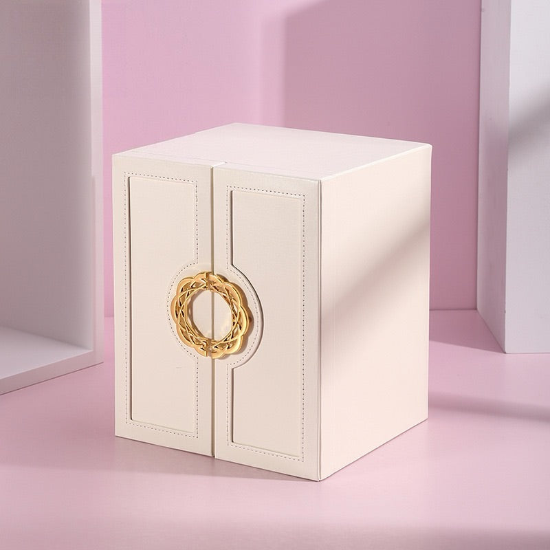 PU leather flat-opening jewelry storage box, large capacity, multi-layer drawer type, ring and necklace storage jewelry box