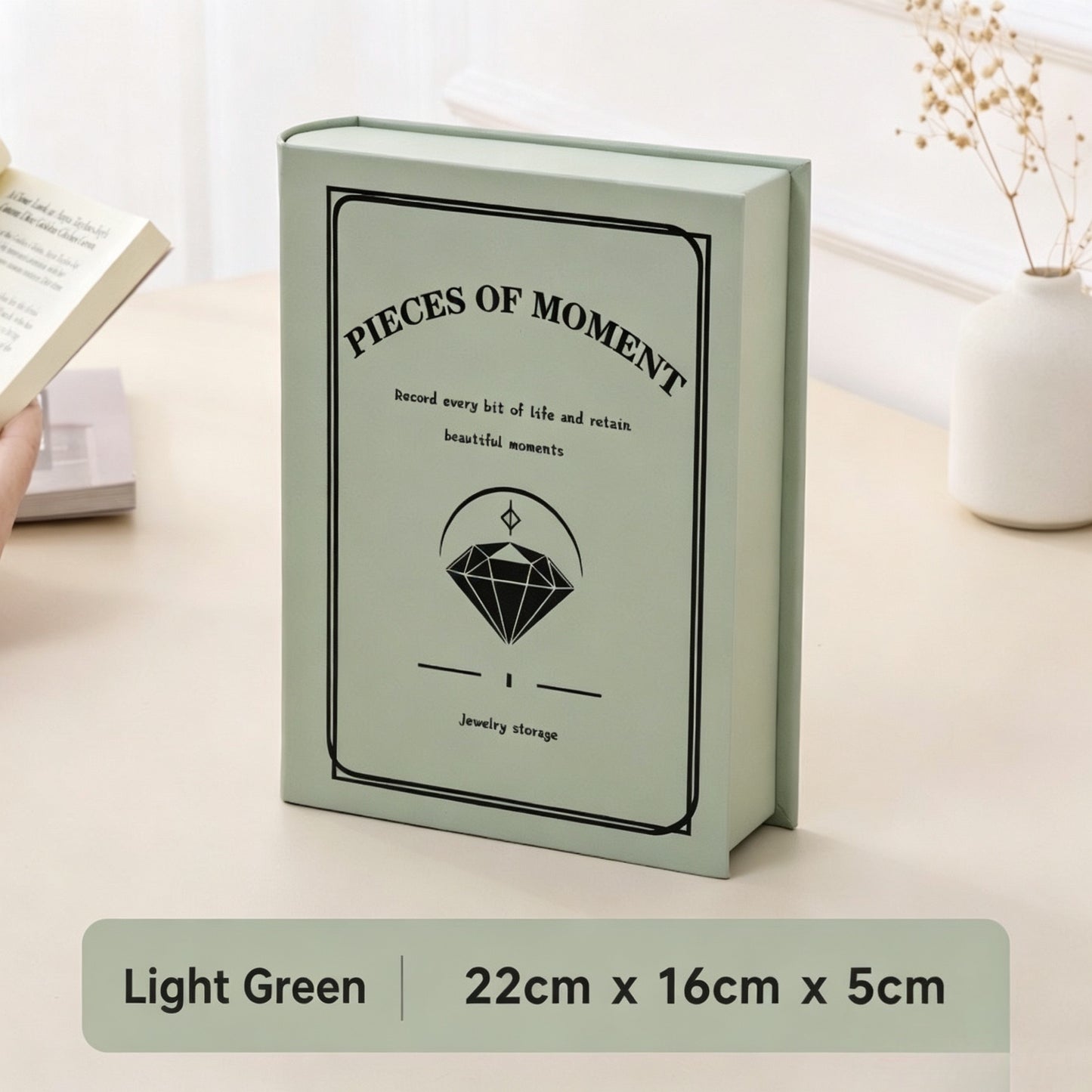 Book and jewelry box, double-layered PU leather multi-functional storage box for watches, rings, earrings, and studs