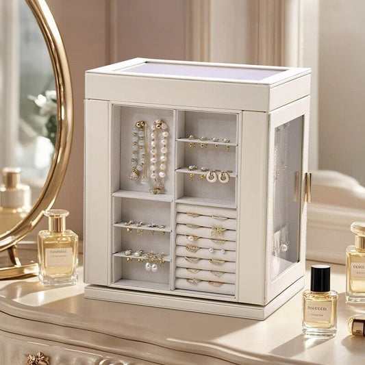 European-style large-capacity jewelry box, multi-layered necklace, earring, ring, and watch jewelry storage box