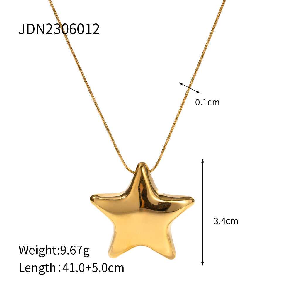 Stainless Steel Plated 18K Gold Pentagon Star Necklace