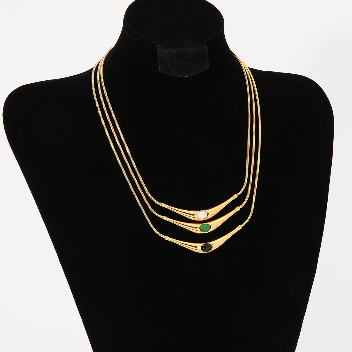 Stainless steel triangular colored natural stone necklace